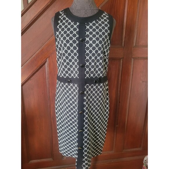 Talbots Womens Sleeveless Black & White Geometric Patterned Dress Size 12P - Picture 1 of 7
